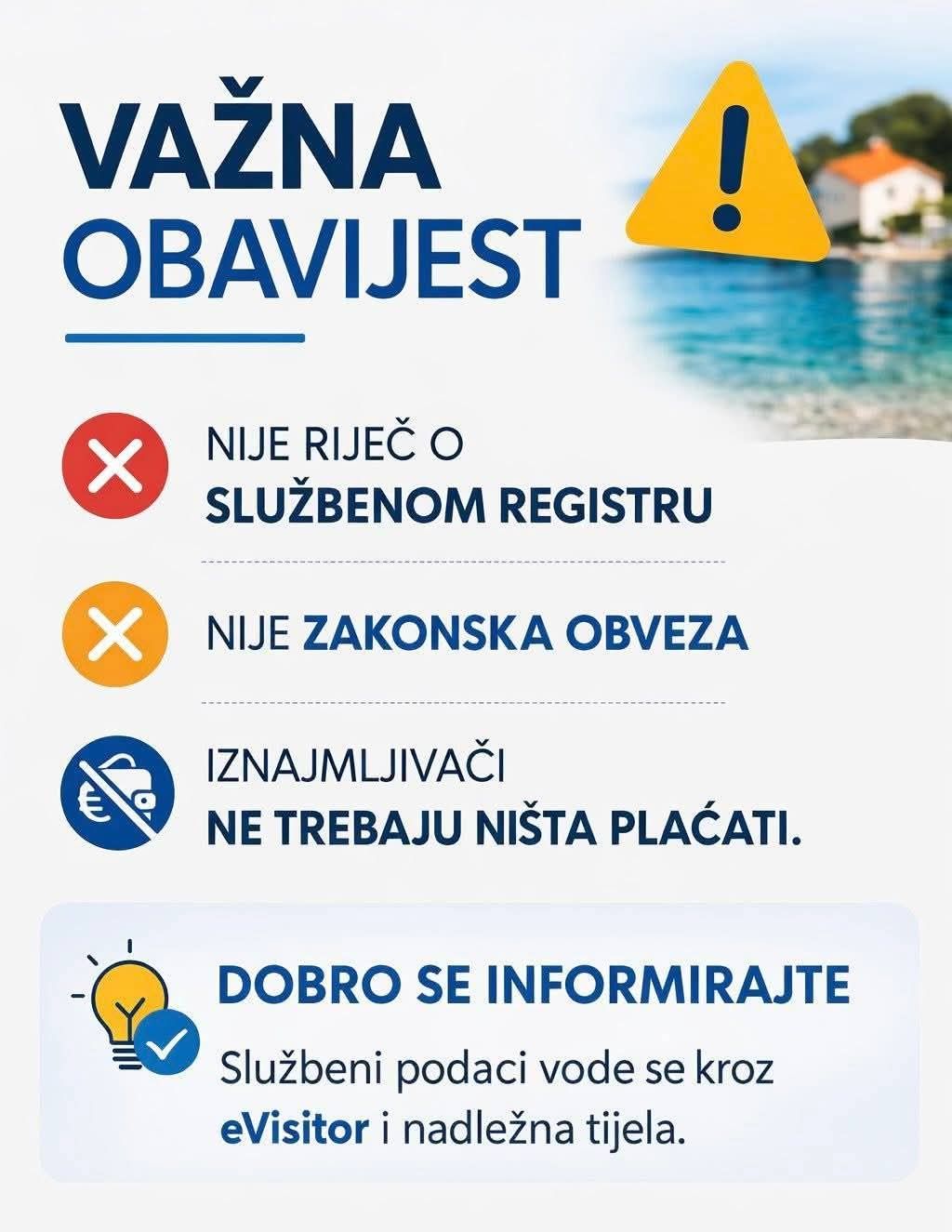 Važna obavijest privatnim iznajmljivačima