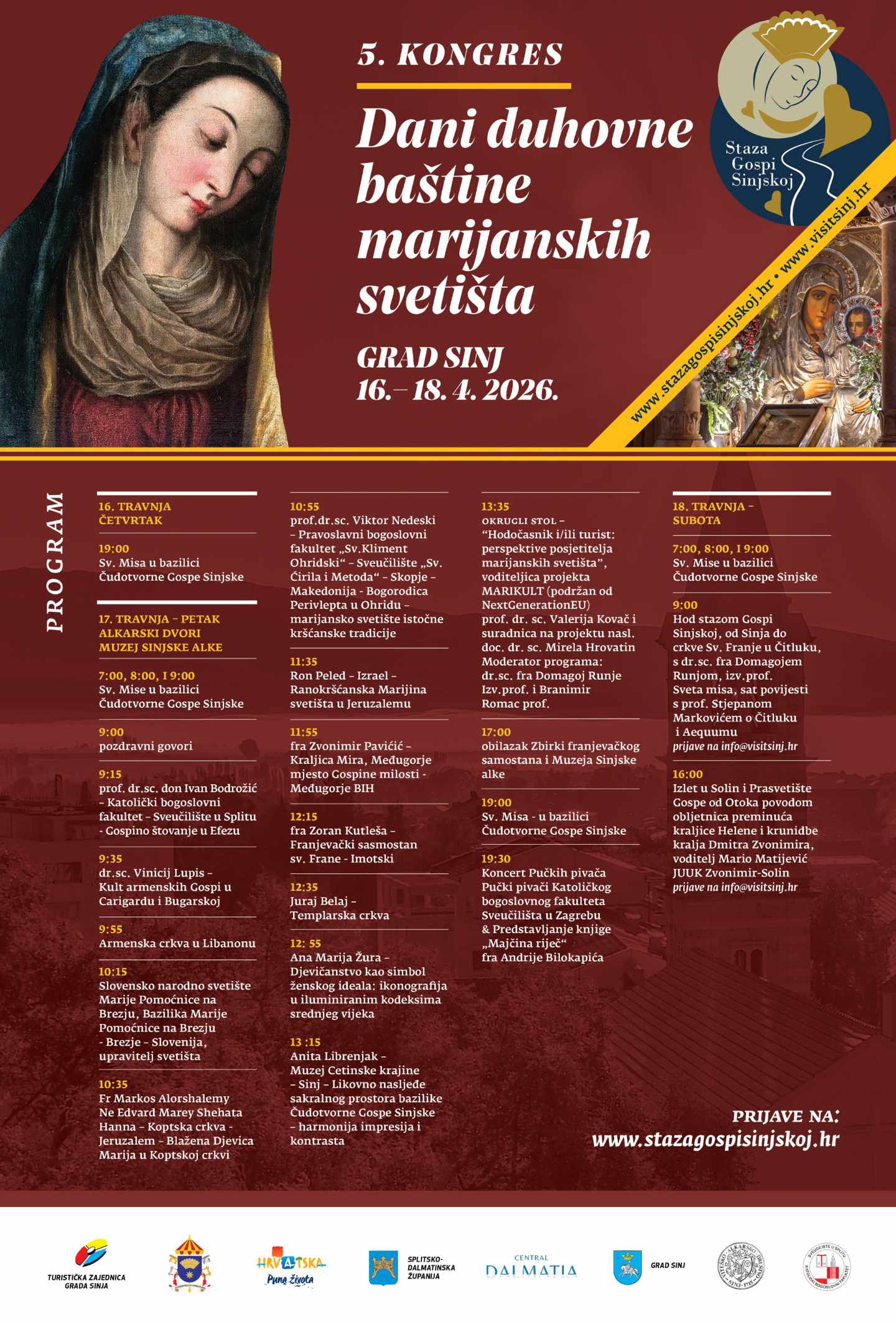 Jubilarni 5. kongres Dani duhovne baštine marijanskih svetišta - Sinj 2026.