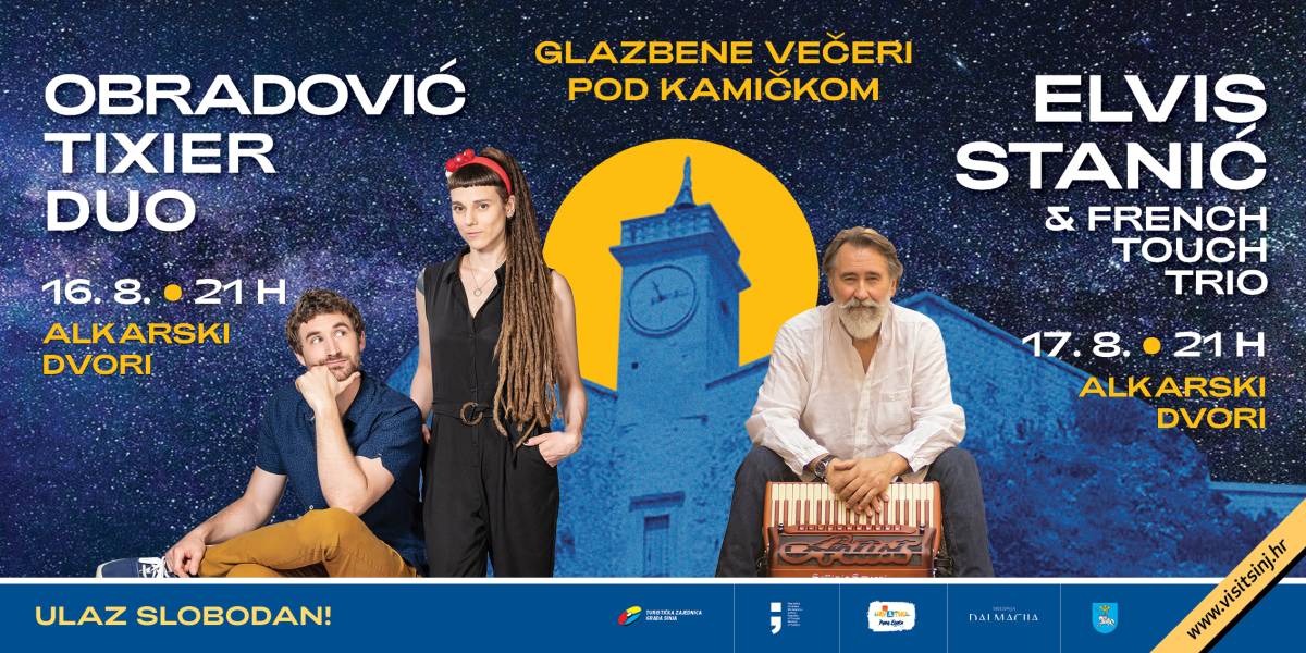 Čarobne Glazbene večeri pod Kamičkom uz „Obradović-Tixier Duo“ – 16. kolovoza i „French touch trio“ – 17. kolovoza 2025. u 21 sat, Alkarski dvori